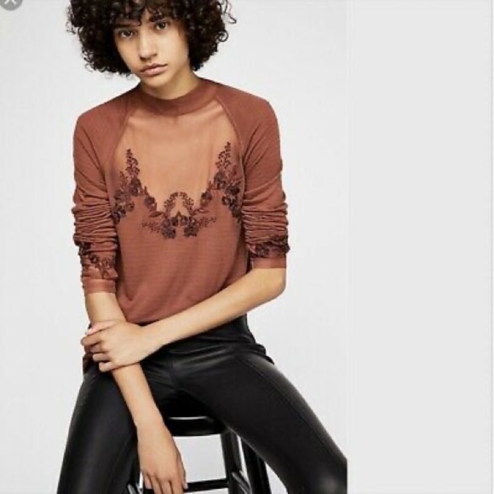 Free people Sehali embroidered mesh top